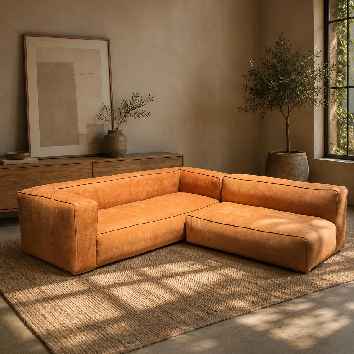 ARTICLE CIGAR LEATHER SECTIONAL