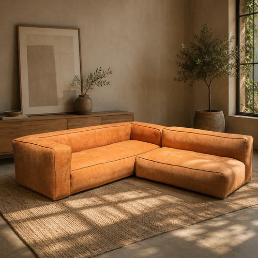 ARTICLE CIGAR LEATHER SECTIONAL